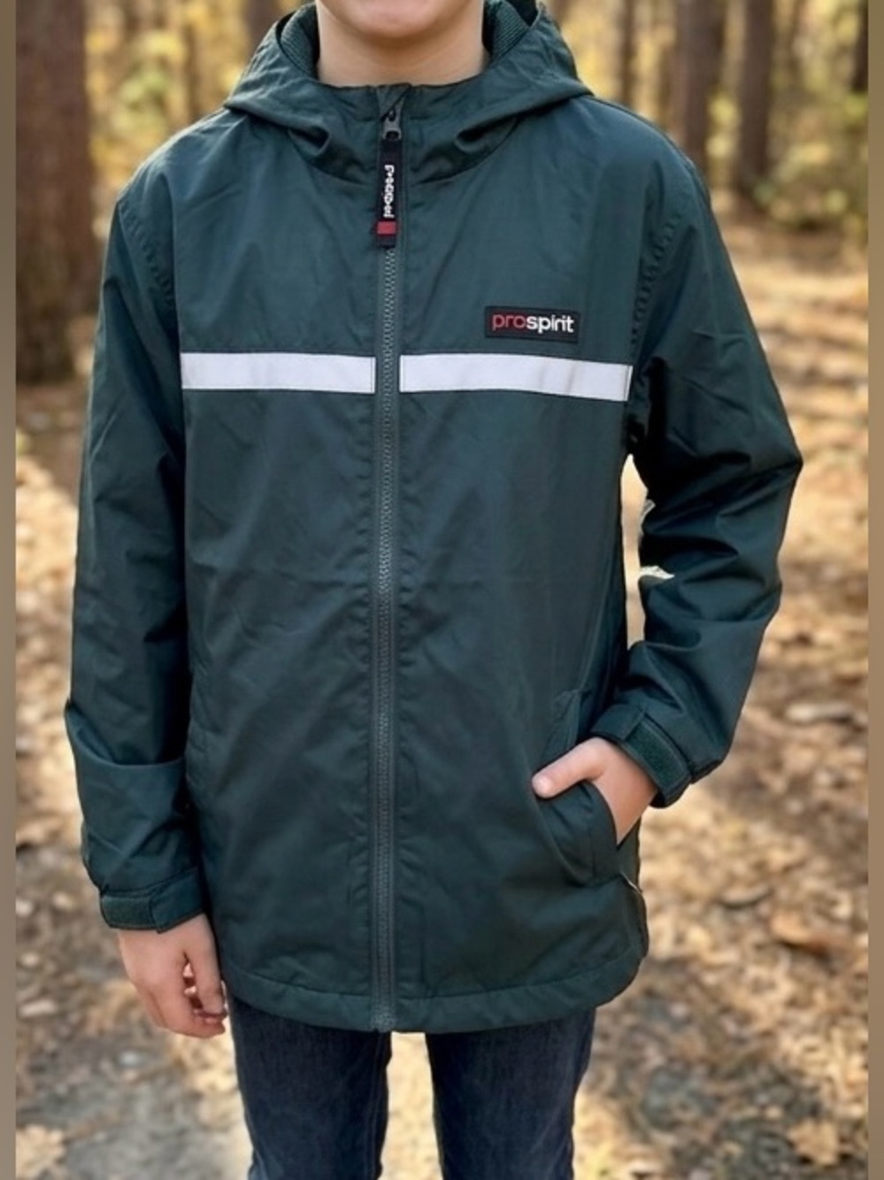 NWT Prospirit Boys XL (14-16) Forest Green Hooded Windbreaker Jacket